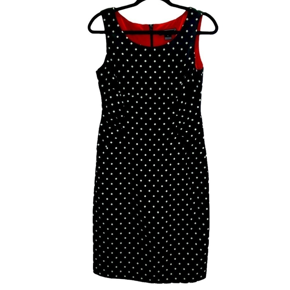 JESSICA Howard Y2K Sleeveless Black Sheath Dress White Polkadots, EUC Size 8